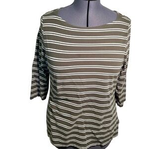 Merona Boatneck Tee 3/4 Sleeve Green White Stripe